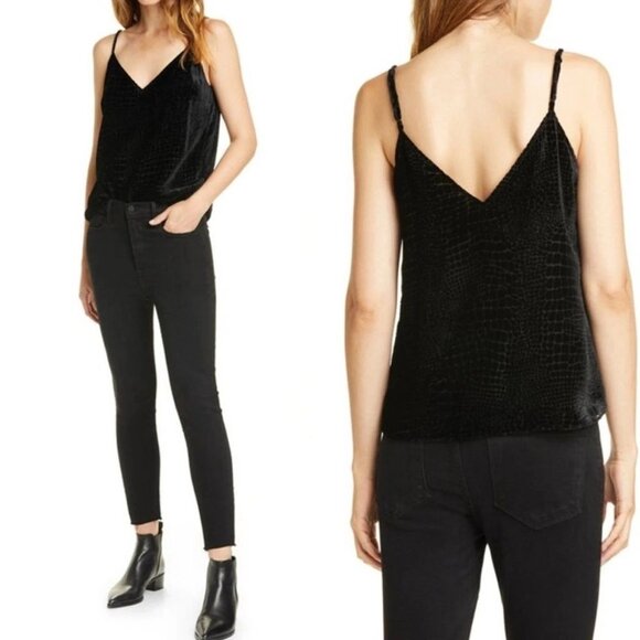 Frame Womens Size Medium Black  Croc Textured  Cami Velvet Style Blouse NEW - Picture 1 of 2